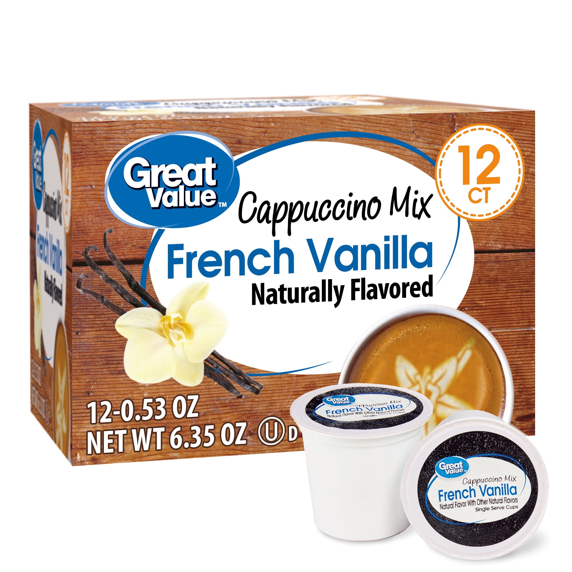 Great Value French Vanilla Cappuccino Mix Medium Roast Coffee Pods, 12 Ct