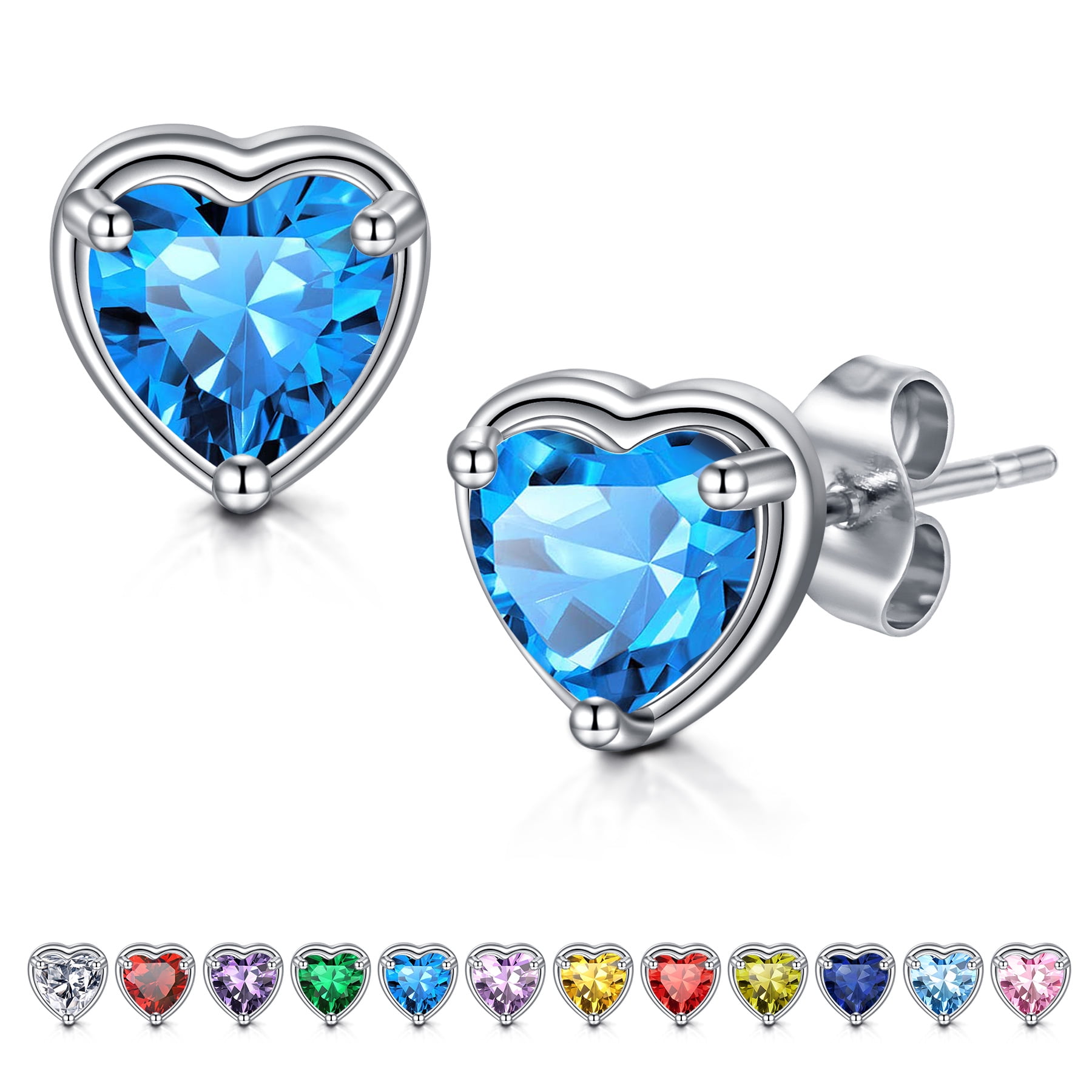 Briana Williams Heart Birthstone Studs Earrings 925 Sterling Silver Jewelry