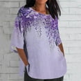 thumbnail image 2 of Feancey Tops for Women Purple Awareness Month Tops Summer Linen Loose Fit Plus Size Tunics Dressy Casual 3/4 Sleeve Round Neck Shirts Alzheimer's Awareness Disease Support, 2 of 6