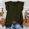 thumbnail image 5 of Women Cute Tops Sawvnm Women's 1/4 Sleeve Summer Wrinkle Casual Round Neck Short Color Feifei Sleeve Short Sleeve T-Shirt Top Tshirts for Women Army Green S, 5 of 9