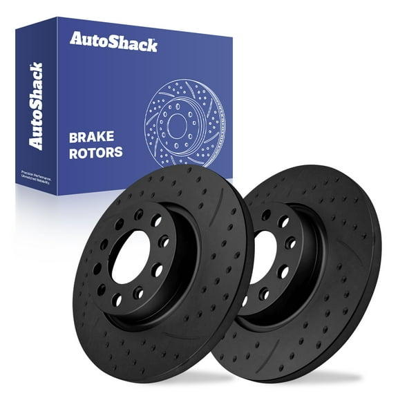 AutoShack Rear Solid Drilled & Slotted E-Coated Brake Rotors Black Finish 2-PC Set Replacement for 2014-2021 Jeep Cherokee 2015-2017 Chrysler 200 NightGuard 10.94" (278 mm)