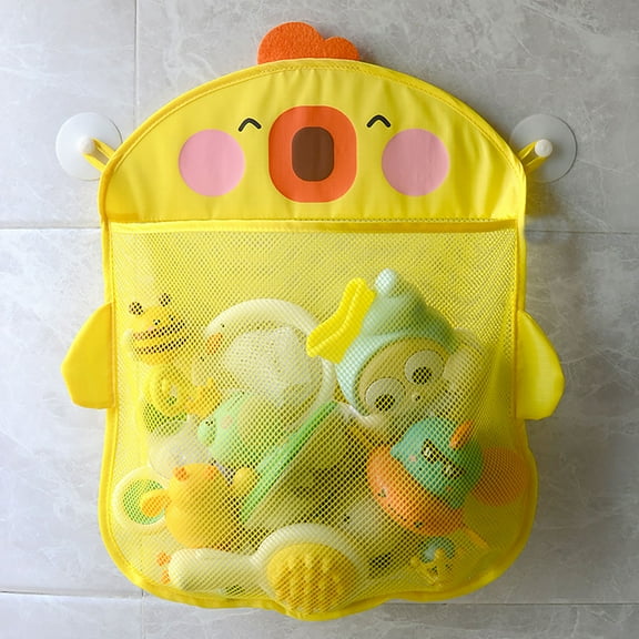 Cartoon Cute Duck Baby Bath Storage Mesh Bag Bathroom With Suction Cup Hanging Bag Yellow Plastic - 1 * Storage Bag, 2 * Suction Cups