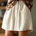 thumbnail image 5 of BUIGTTKLOP Cotton Linen Shorts for Women Drawstring High Waisted Lounge Shorts Straight Wide Leg Casual Shorts, 5 of 6