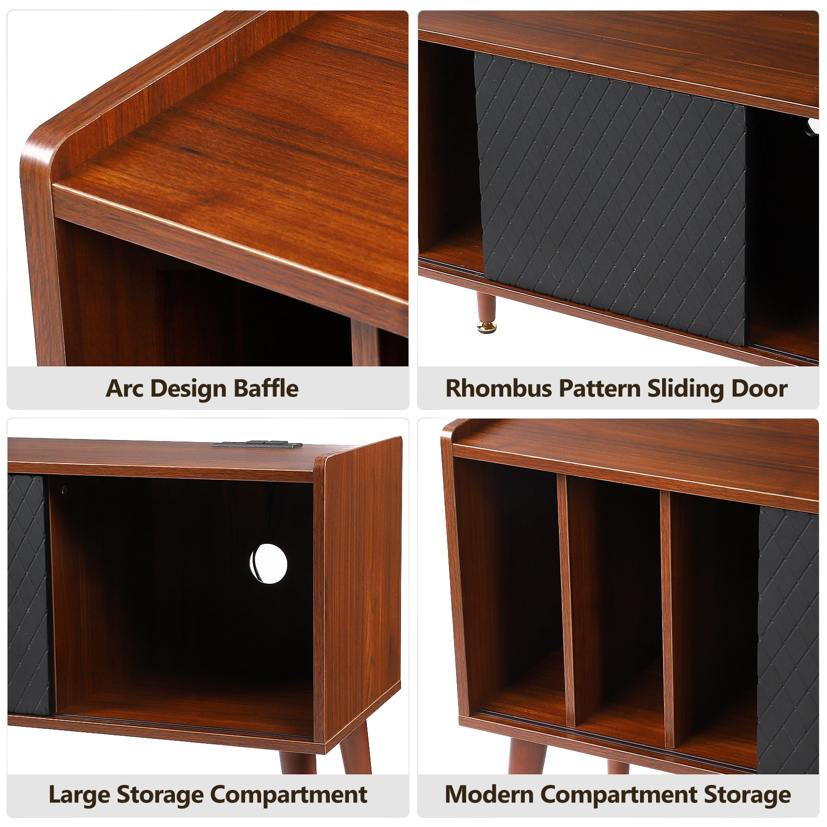 Record Player Stand with Power Outlet, Vinyl Record Storage Cabinet, Turntable Stand, Large Vintage Record Player Table Holds up to 300 Albums, Vinyl Record Cabinet for Living Room,Bedroom
