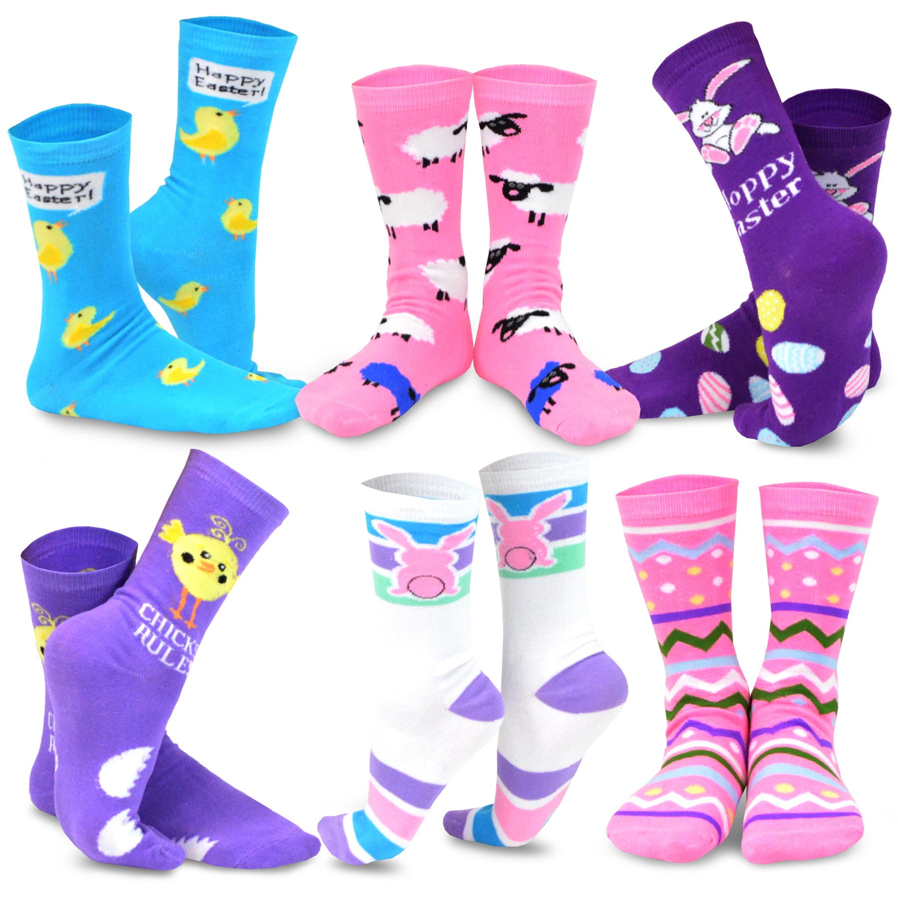 TeeHee Women's Easter Day Fashion Crew Socks 6 Pair Pack (Easter Bunny
