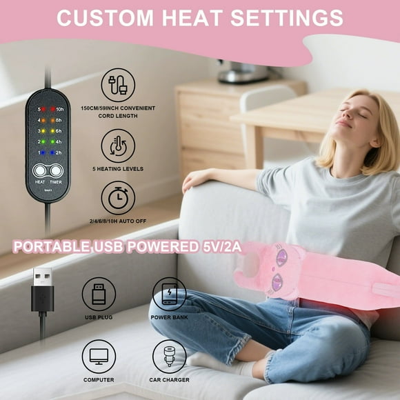 Almohadilla Térmica Usb para Los Cólicos Menstruales | Diseño de Muñeca Adorable | 5 Niveles de Temperatura | Material Ecológico | Portátil | Ideal para Regalar | 1 Unidad