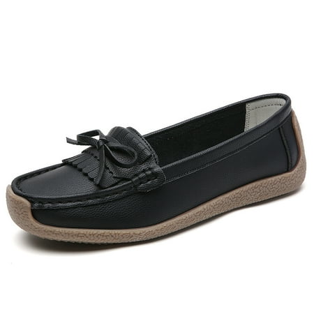 

Women‘s Bowknot Moccasins Shoes Solid Color Round Toe Slip On Shoes Casual Loafers