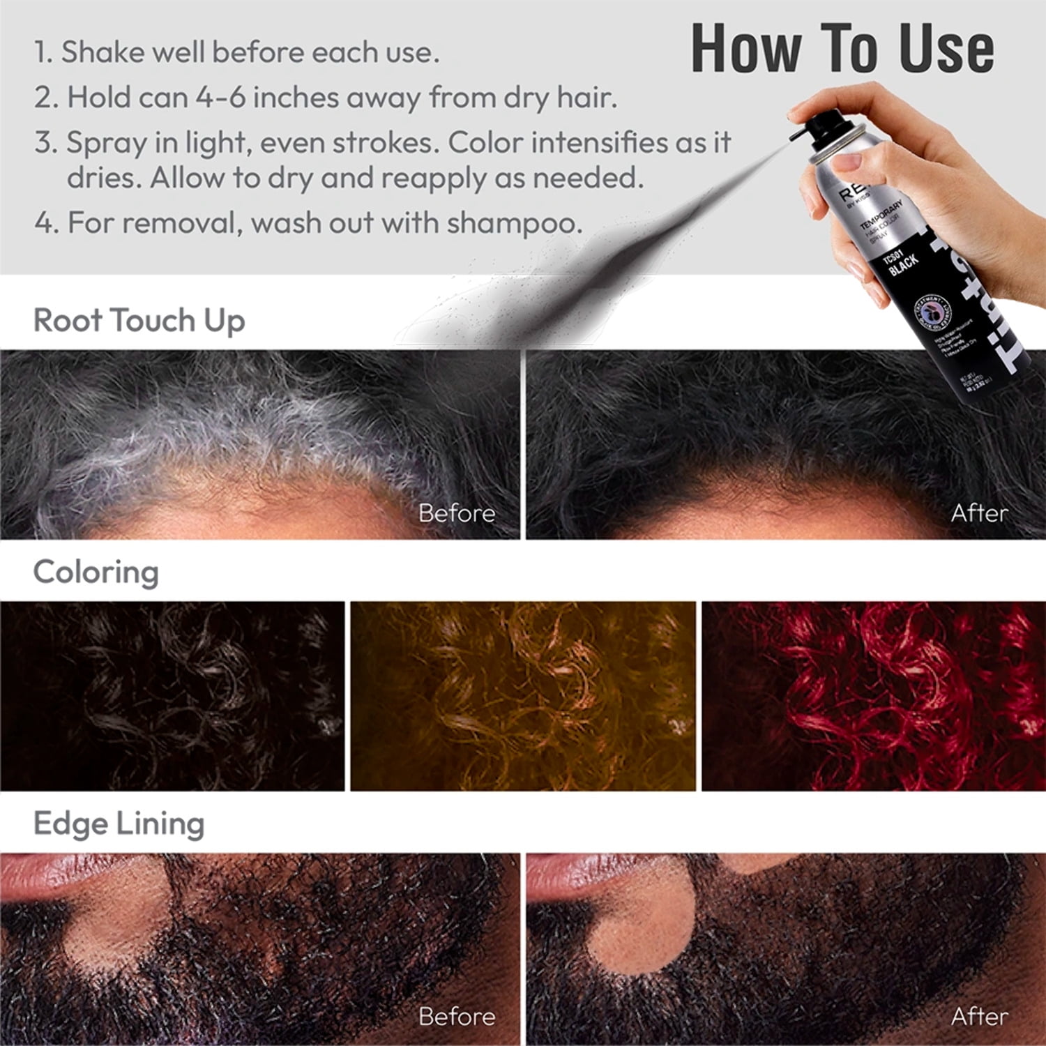 RED by Kiss Tintation Temporary Hair Color Spray, Extra Large Size, Instant Gray Root Cover Up, Water-Resistant, Smudge-Proof, Hairline & Barber Touch-Up, Quick Dry (Darkest Brown, 11.5 OZ)