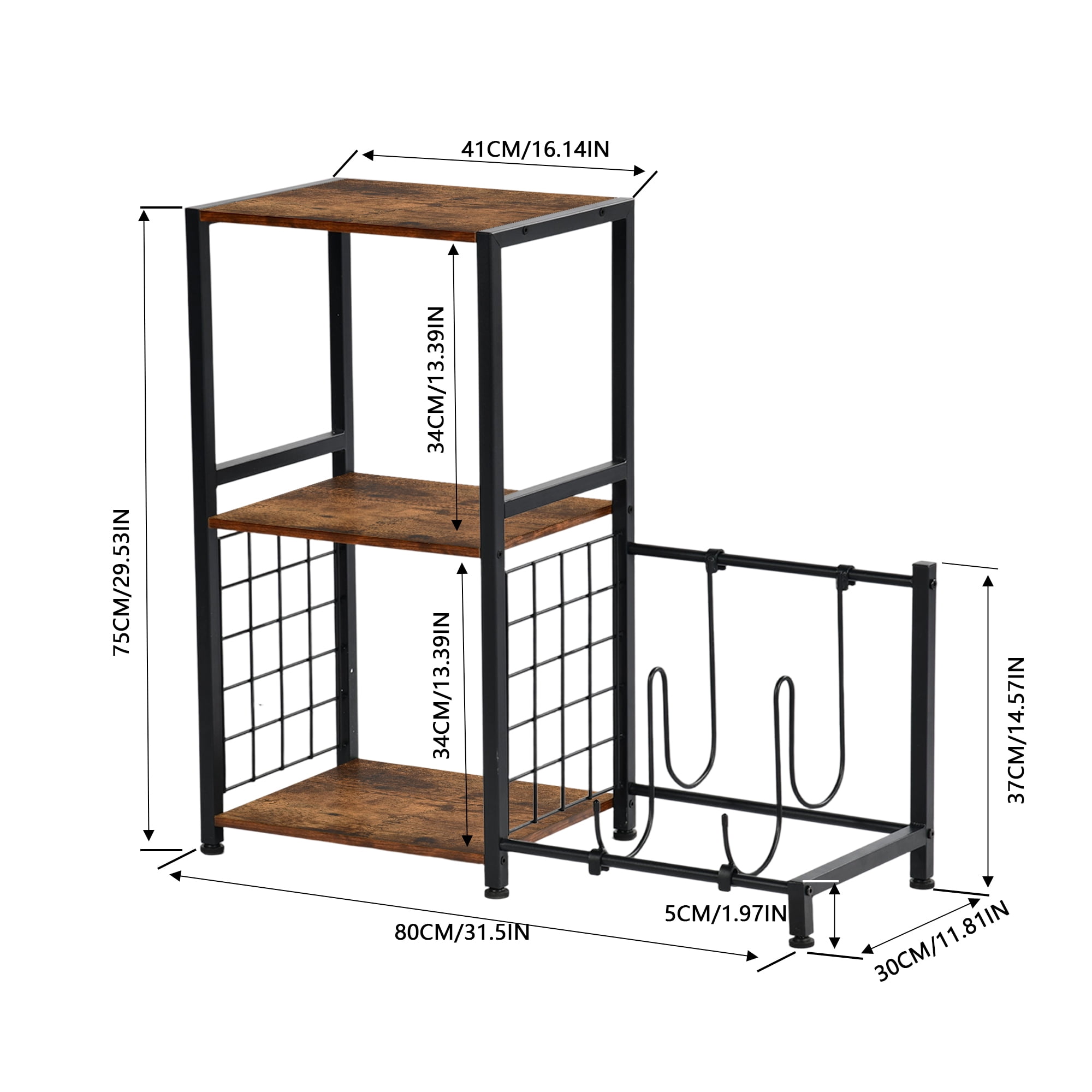 Auto Beyond Side Table with Guitar Rack, Turntable Stand, Vinyl Record Storage, Two-Tier Acoustic Guitar Rack, Music Studio Turntable Stand - Brown