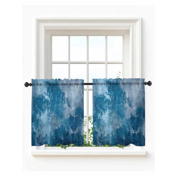Vintage Blue Tier Curtains 36 Inch Length, Sheer Curtains for Bedroom Living Room Window Oil Painting Modern Abstract Art Rod Pocket Voile Drapes Kitchen Curtains Small Half Window 27.5"x36" 2 Panels