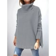 thumbnail image 2 of Women'S Turtle-Neck Oversized Sweaters Long Batwing Sleeve Spilt Hem Tunic Pullover Knit Tops Light Gray M, 2 of 4