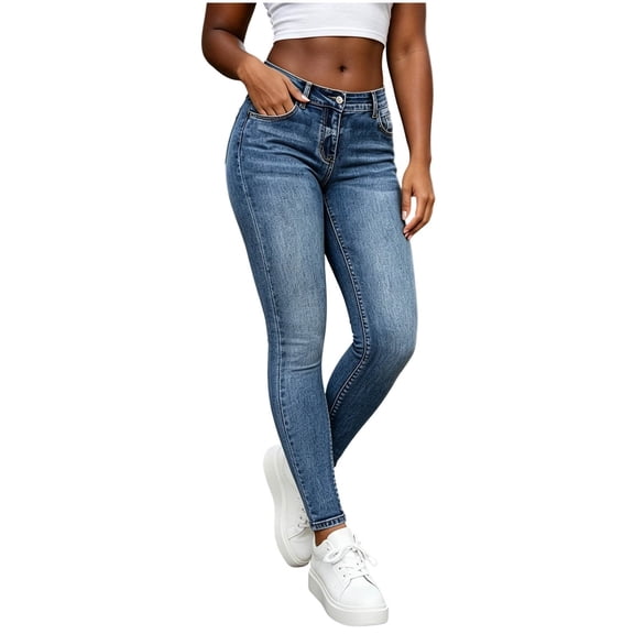 Zysthvn Skinny Jeans for Women Casual High Rise Winter Denim Pants Women Solid Button with Pockets Slim Fit Trousers