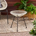 thumbnail image 5 of Olurrisa White Outdoor Side Table, Tempered Glass Top with PE Rattan Woven Base and Iron Legs for Patio, 5 of 8