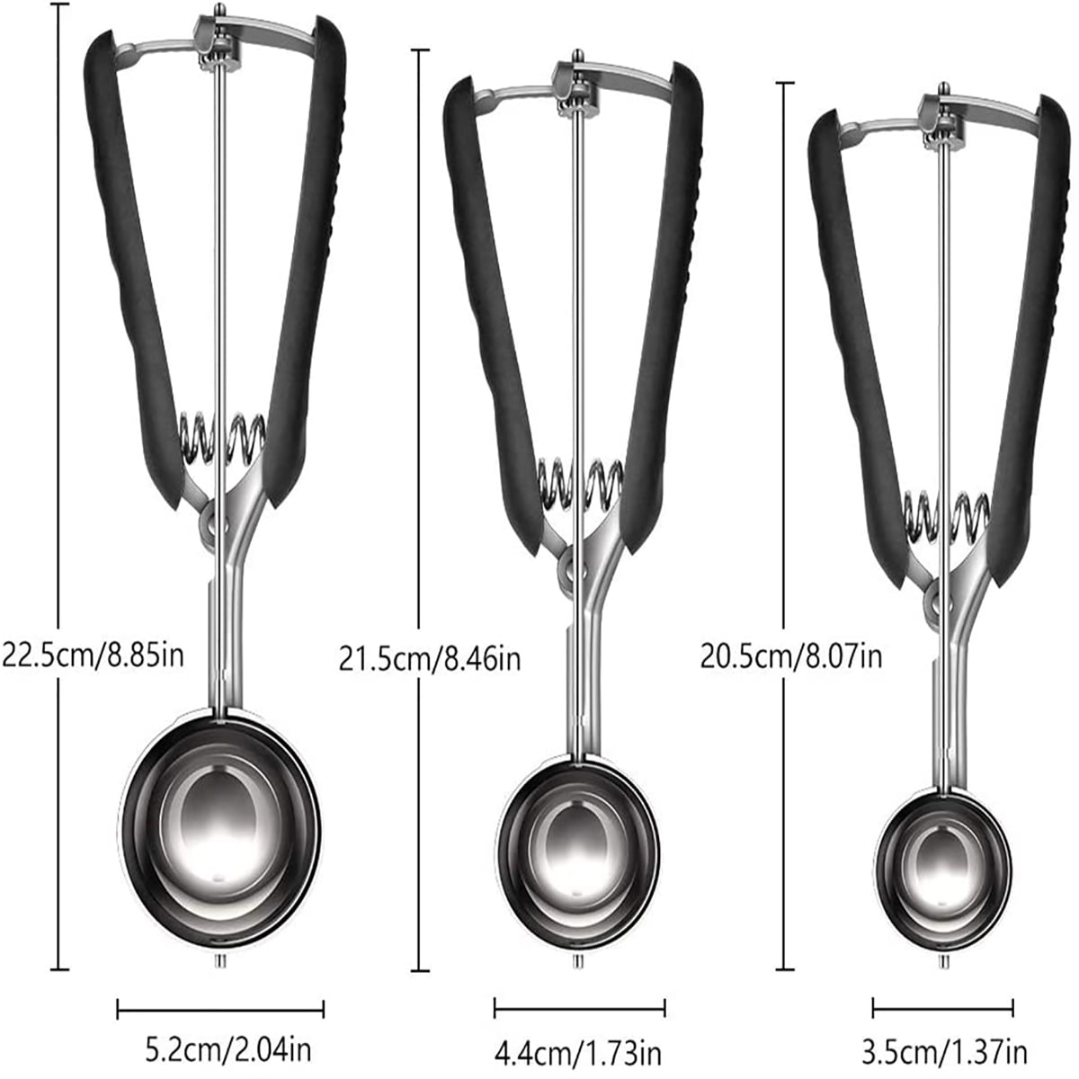 Kepooman Stainless Steel Ice Cream Scoop Set with Trigger for Cooking Baking, Set of 3, Large-Medium-Small Size, Black Kepooman Stainless Steel Ice Cream Scoop Set with Trigger for Cooking Baking, Set of 3, Large-Medium-Small Size, Black