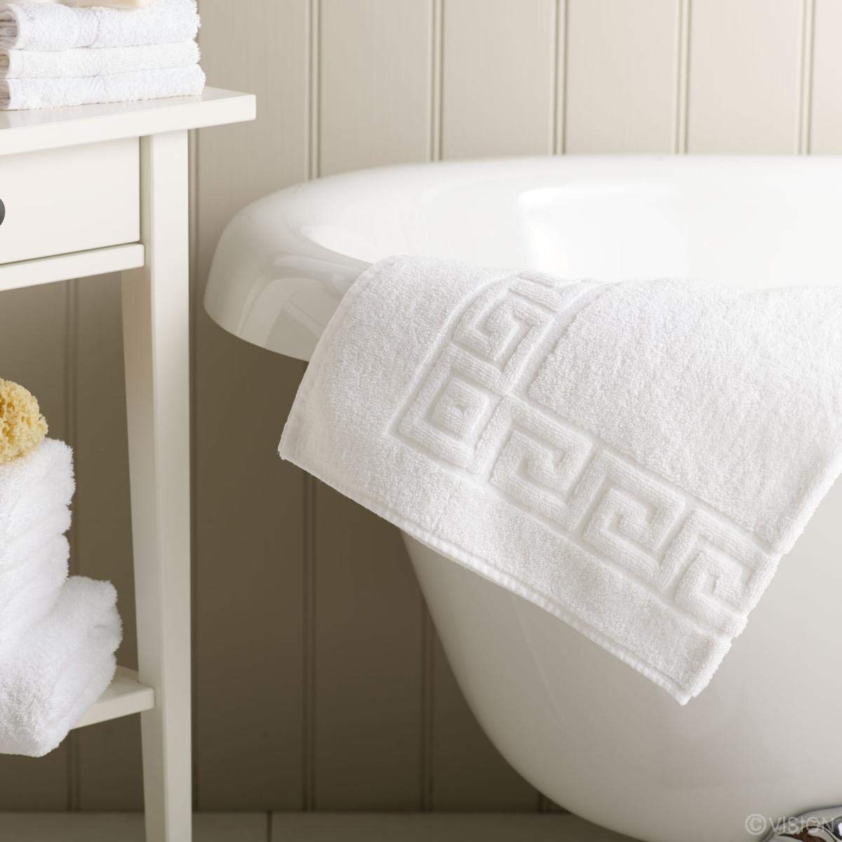 Lushomes Bathroom Mat, Super Soft Terry Cotton Floor Mat For Hotel And Spa, Door Mats For Bathmat With Greek Border (Single Pc, Pure White, 50X80 Cms)