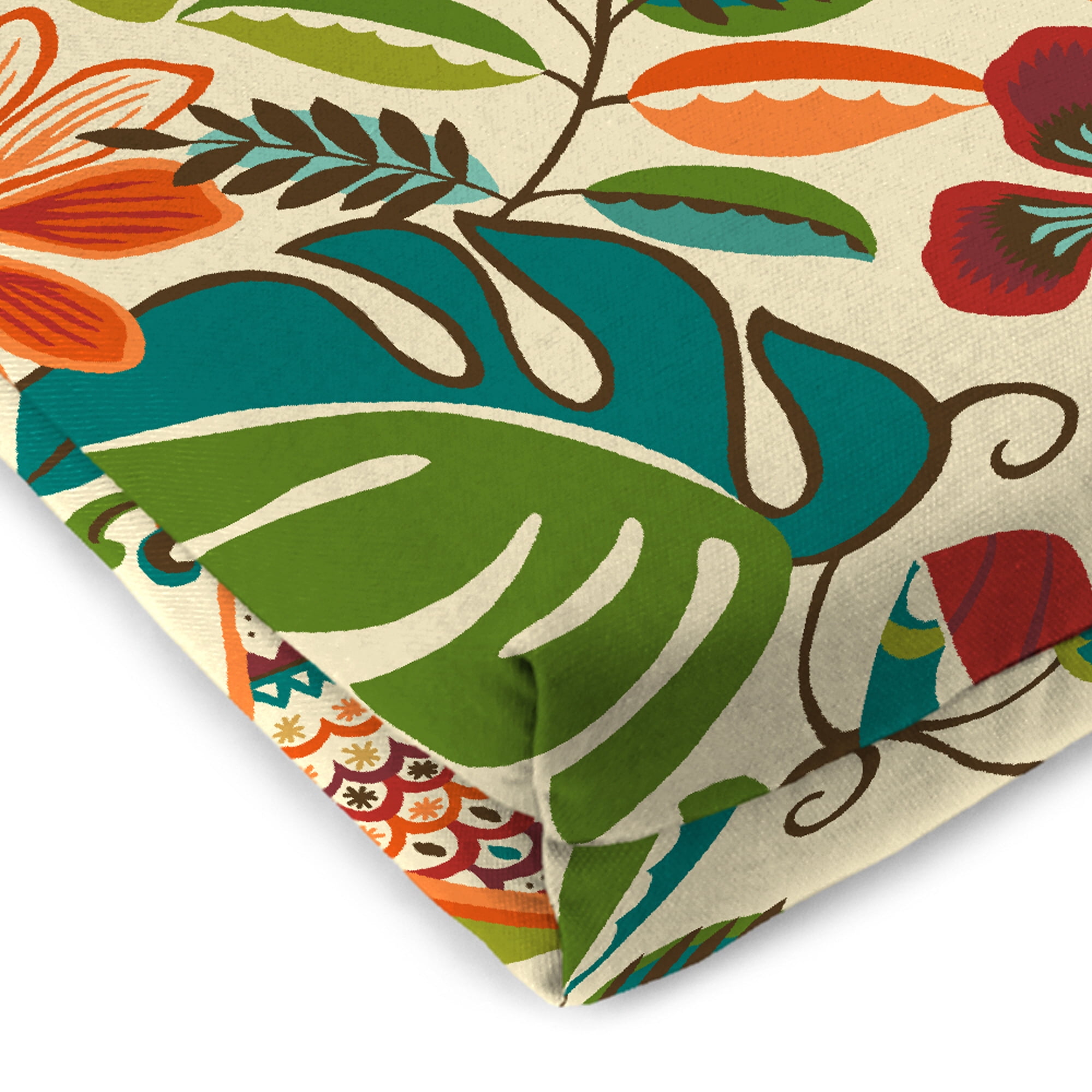 Jordan Manufacturing 48" x 18" Lensing Jungle Multicolor Floral Rectangular Outdoor Settee Swing Bench Cushion with Ties