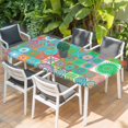 thumbnail image 2 of Colorful Ethnic Table Cloths for 5 Foot Rectangle Tables, Modern Abstract National Geometric Teal Patio Waterproof Elastic Fitted Tablecloths, Washable Rectangular Table Cover for Camping, 2 of 8