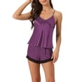 thumbnail image 1 of Conjunto de pijamas de satén para mujer INSPIRE CHIC, camisetas sin mangas con tirantes tipo racerback y pantalones cortos con encaje, conjuntos de lounge de seda M púrpura, 1 of 6