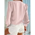 thumbnail image 5 of Women'S Business Casual Tops Summer Long Sleeve Button Down Shirts V Neck Chiffon Blouses Pink Leather S, 5 of 8