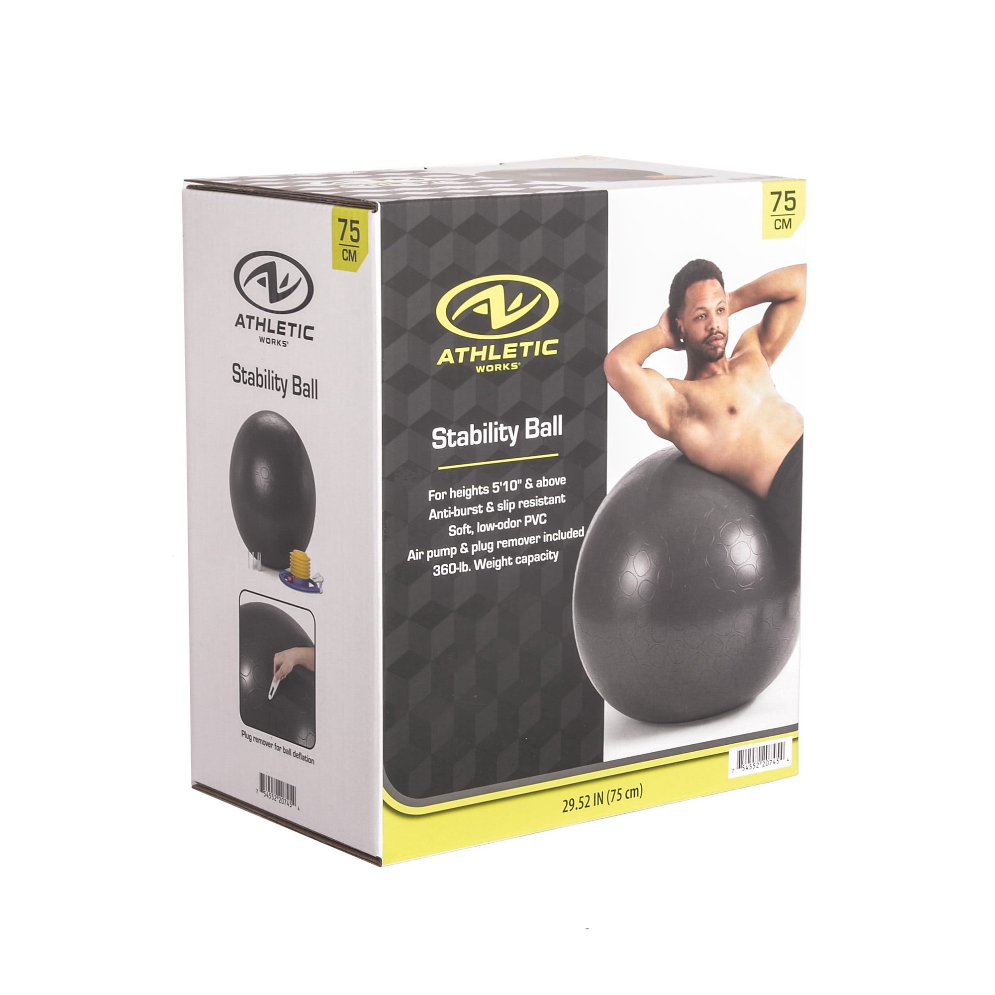 Athletic Works 75cm Exercise Yoga Ball, Anti Burst Free Air Pump for Fitness, Balance and Gym Workout