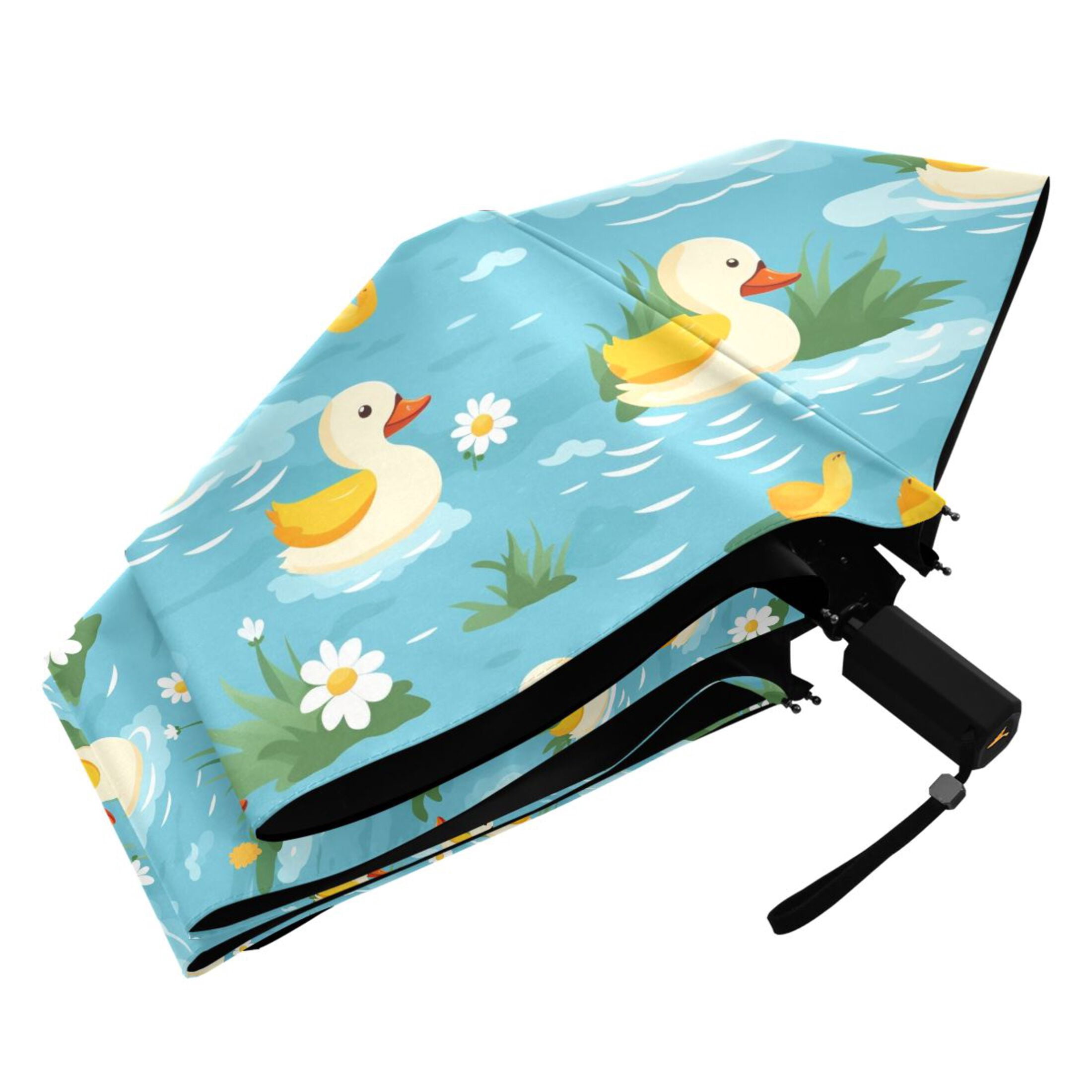 Cartoon Ducks Flower Plant Compact Sun Umbrella Windproof Travel Umbrellas for Rain Strong Portable UV Protection