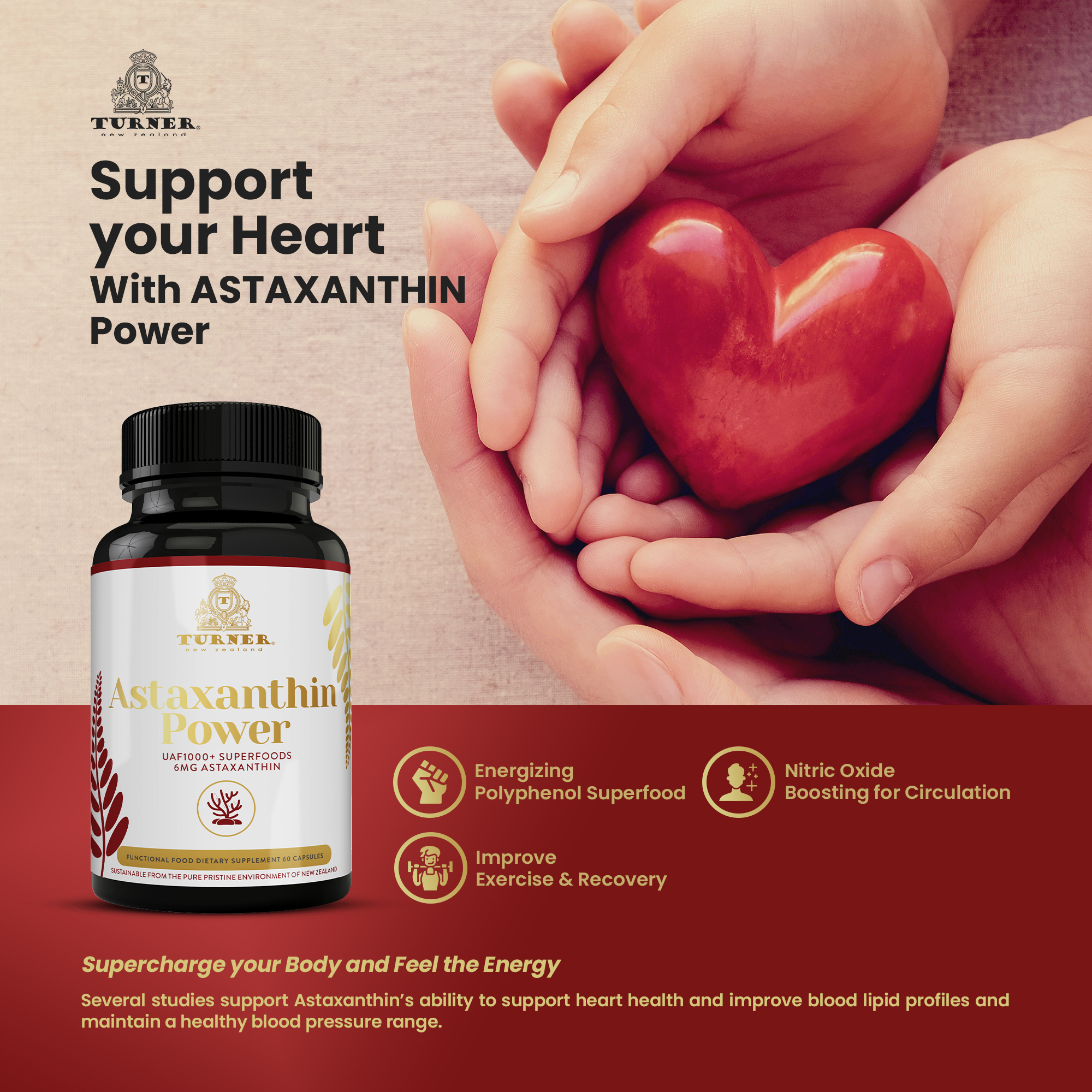 TURNER New Zealand Astaxanthin 6mg Muscle Recovery Supplement, 360 Capsules