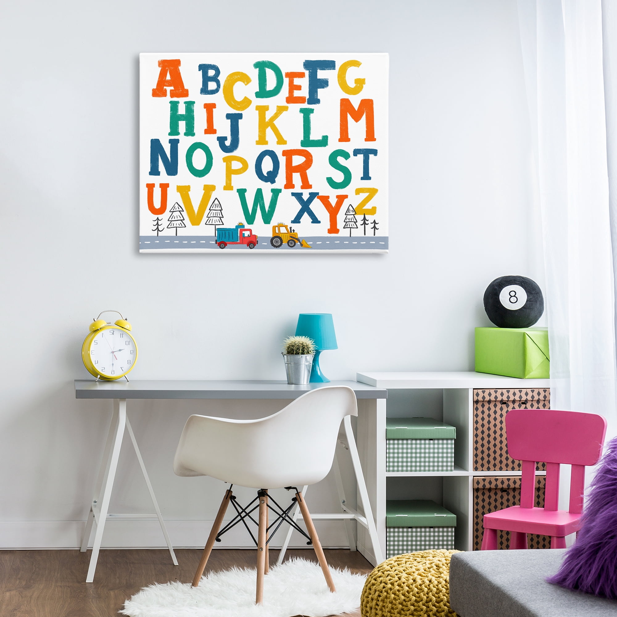 Stupell Industries Alphabet & Construction Trucks Education Painting Wrapped Canvas Art Print Wall Art, 40 x 30