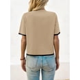 thumbnail image 5 of Color Block Women Short Sleeved Casual Knit Sweater with Pocket, 5 of 6