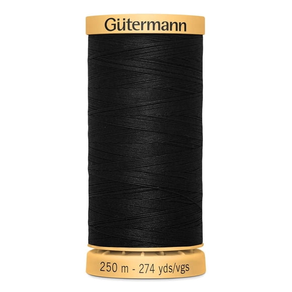 GÜTERMANN Cotton 50wt Thread, 250 m (273.4 yd), Black, Strong & Lustrous for Sewing