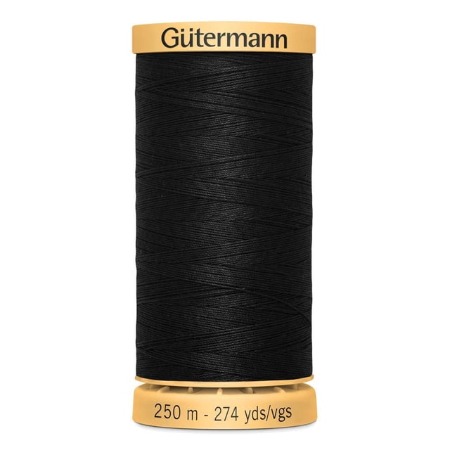 GÜTERMANN Cotton 50wt Thread, 250 m (273.4 yd), Black, Strong & Lustrous for Sewing