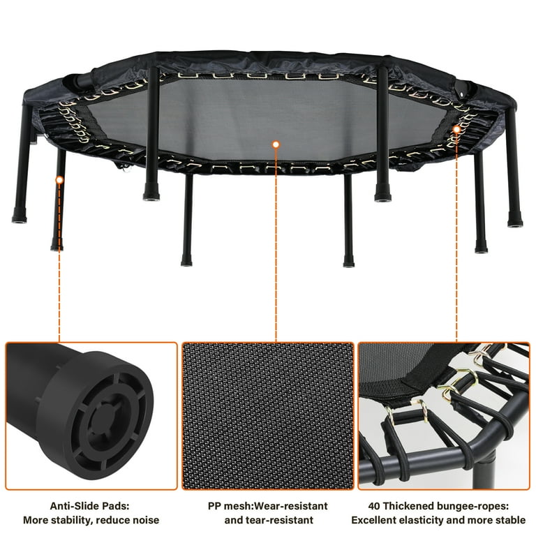 GARTIO 50 Fitness Trampoline Silent Mini Trampoline Bungee Rebounder Jumping Cardio Trainer Workout for Kids Adults Max Limit 330 lbs