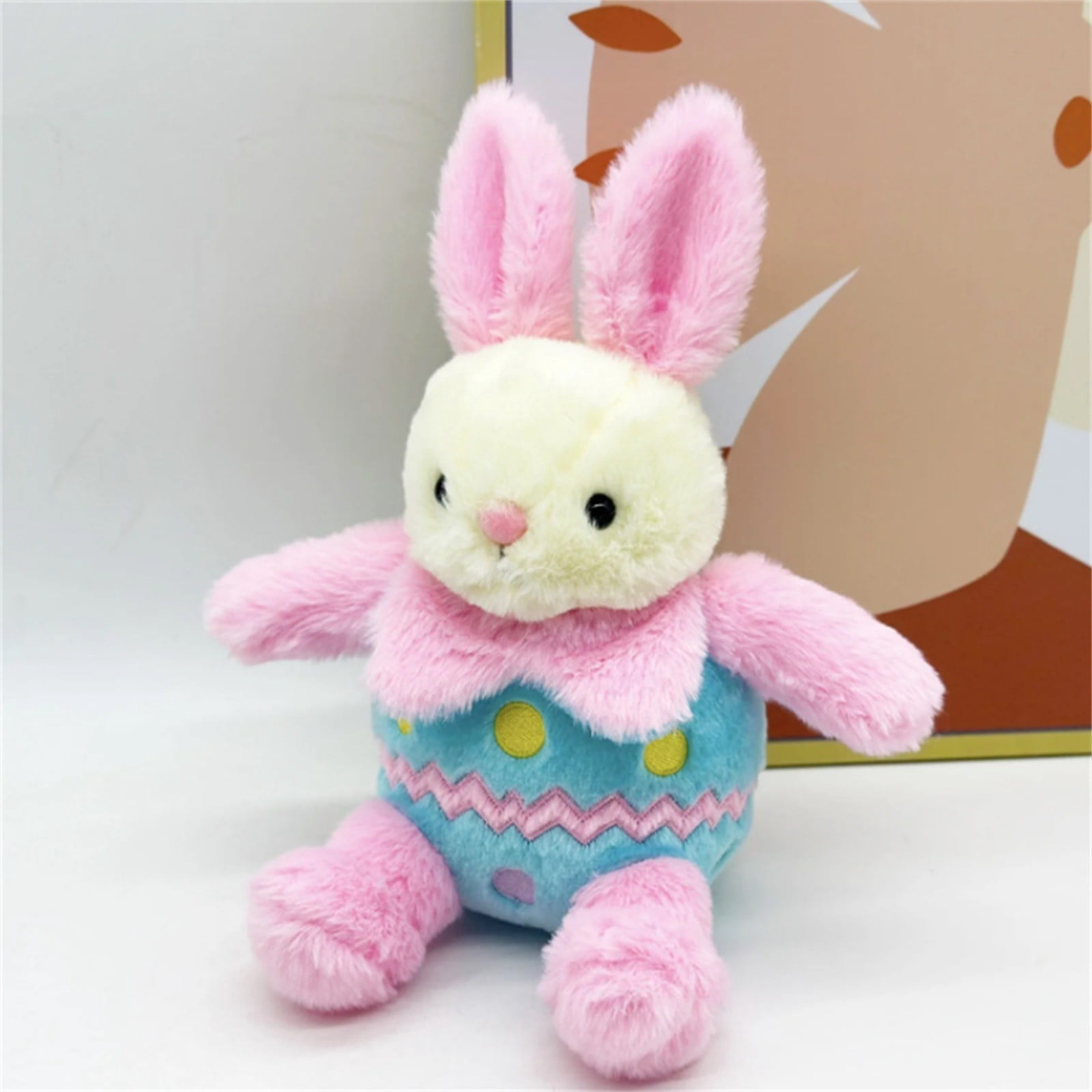 Easter Bunny Stuffed Animal with Egg Pattern - 9.8 Inch Soft Plush Toy, Spring Holiday Decor & Festive Keepsake, PP Cotton Filling