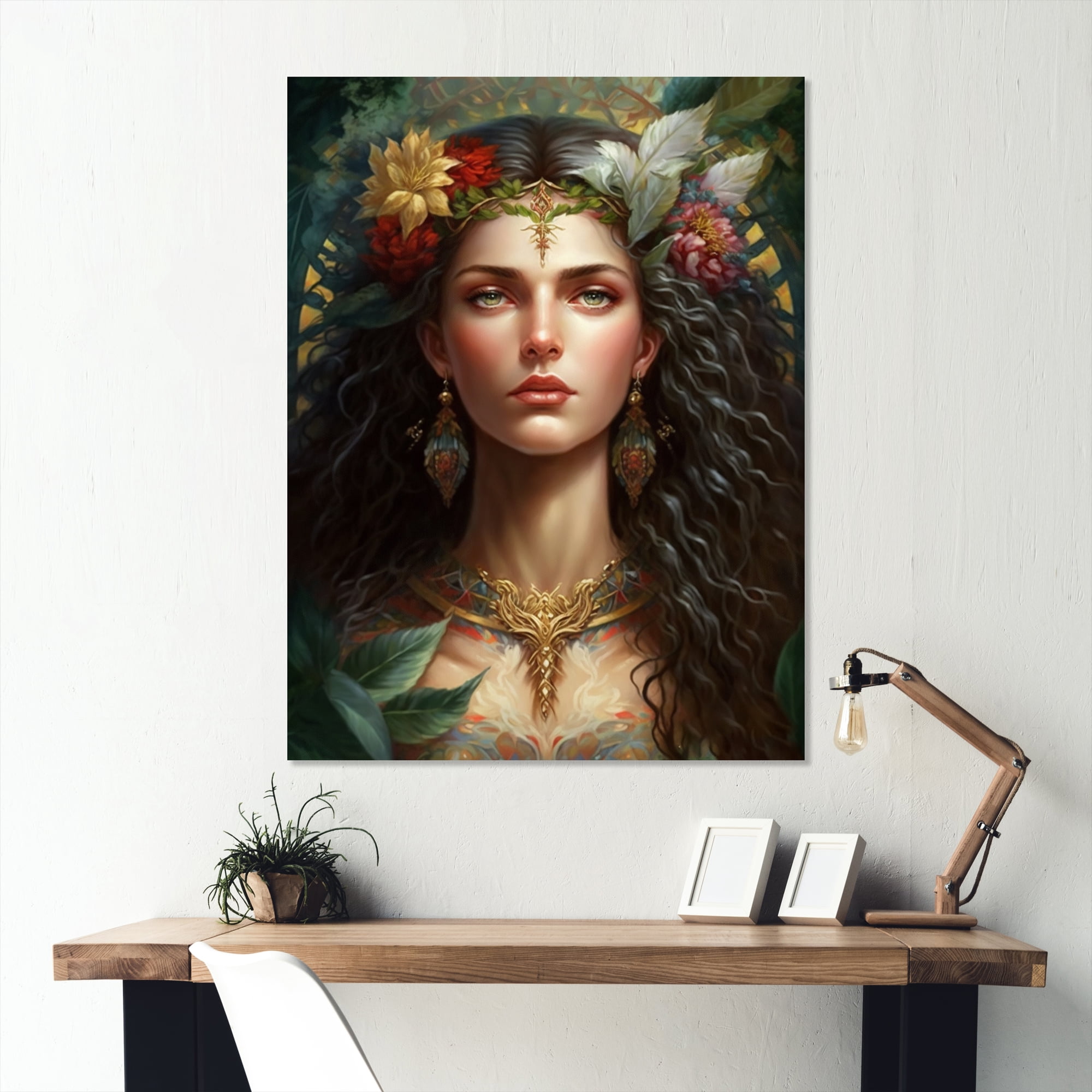 Designart Woman In Floral Head Piece Canvas Wall Art