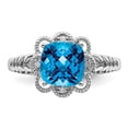 thumbnail image 5 of Sterling Silver Rhodium Checker-Cut Blue Topaz & Diamond Ring, 5 of 6
