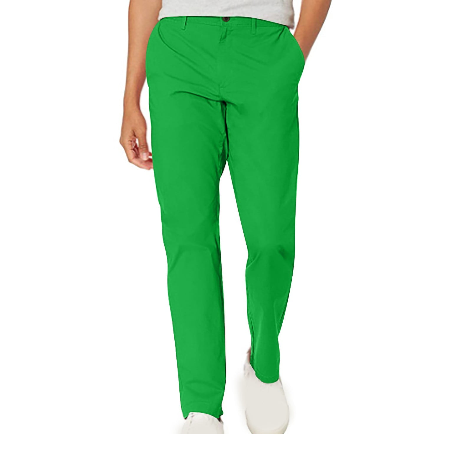 Yievot Mens Casual Pants Clearance Solid Buttons Pocket Elastic Waisted  Straight Leg Overalls Trousers Green Plus Size