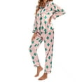 thumbnail image 5 of Women's Pajama Sets Long Sleeve Sleepwear Loungewear Sets 2 Pieces Leopard Stripe Fashion Simple Daily Vacation Satin Breathable Gift Lapel Pant Button Elastic Waist Fall Plus Size Womens Clothing, 5 of 8