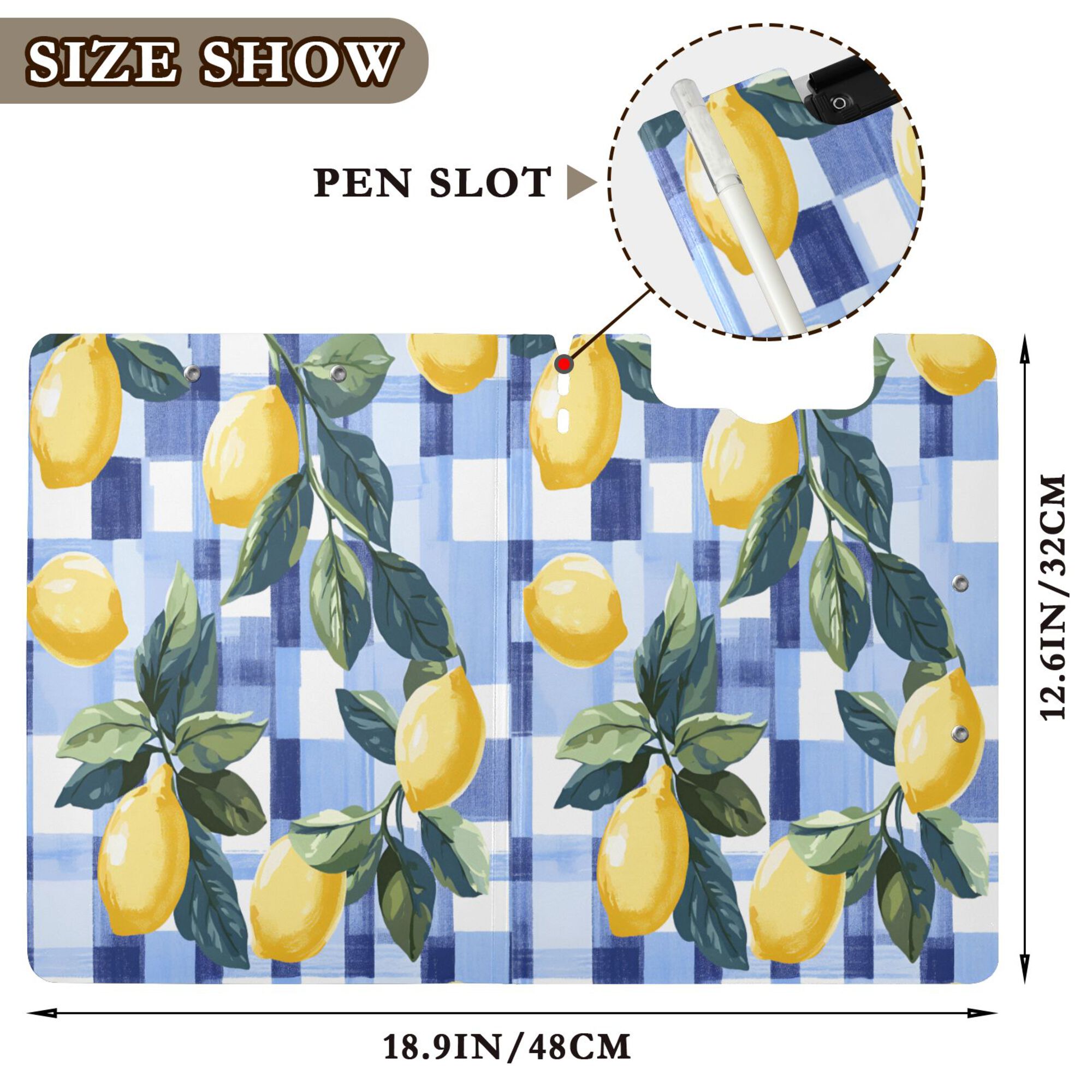 FORMRS A4 Clipboard Folder with Pen Holder Horizontal Foldable School Office Binder, Cartoon Lemon Leaves
