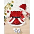 thumbnail image 3 of Elippeo 2-Piece Baby Girls Christmas Set Terry Trim Letter Long Sleeve Ruffled Romper Dress Hat Velvet Outfits 3 6 12 18 24 Months, 3 of 9