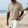 thumbnail image 4 of Mens Polo Shirts Short Sleeve Ice Silk Waffle Textured Knit V Neck Shirt Casual Golf Shirts Stylish Old Money Tops for Beach & Vacation Wear Big and Tall Size S-3XL Khaki, 4 of 5