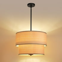 Modern Minimalist Chandelier Lighting 17.7'' Modern Cream Fabric Drum Shade 5-Light Fixture for Dining Room Kitchen Island(Bulb Not Included)