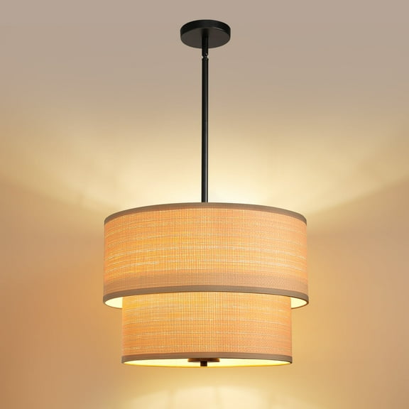 Modern Minimalist Chandelier Lighting 17.7'' Modern Cream Fabric Drum Shade 5-Light Fixture for Dining Room Kitchen Island(Bulb Not Included)