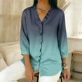 thumbnail image 5 of Ounisa 3/4 Length Sleeve Womens Tops Ruffle V Neck Cotton Linen Shirts Trendy Button Up Summer Tops Elbow Sleeve Tunic Blouse, 5 of 5