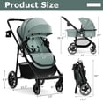 thumbnail image 6 of INFANS 2 in 1 Baby Stroller, High Landscape Infant Stroller, Foldable Pushchair with Adjustable Canopy, Cup Holder, Storage Basket, Suspension Wheels (Green), 6 of 8