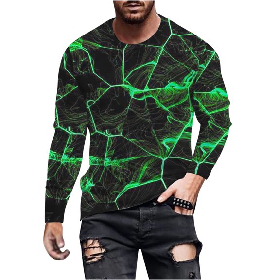 Oalirro Men's T-Shirts Graphic Long Sleeve Crew Neck Men's Shirts Graphic Tees Green,L