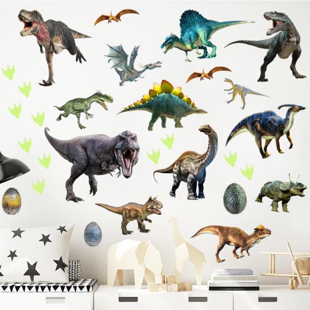 Glow in The Dark Dinosaur Wall Decals,Glowing Stickers for Ceiling,Boys Bedroom Decoration,Large Luminous Removable Dinosaur Wall Decor for Nursery,Kids Birthday Gift
