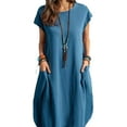 thumbnail image 1 of fastboy Polyester Femmes Robe de Remplacement Sans Manches Occasionnel Été Respirant Col Rond Double Poche Robes de Filles à la Mode Bleu 3XL, 1 of 5