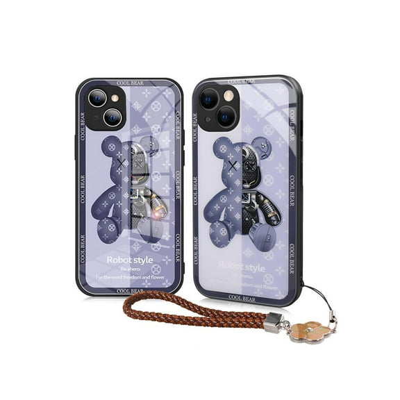 SOATUTO For iPhone 13 Mini Phone Case Cool Bear Shockproof Protection Case With Hand Strap Soft Silicone TPU Bumper and Hard PC Pattern Back Luxury Case For iPhone 13 Mini 5.4 inch - Blue