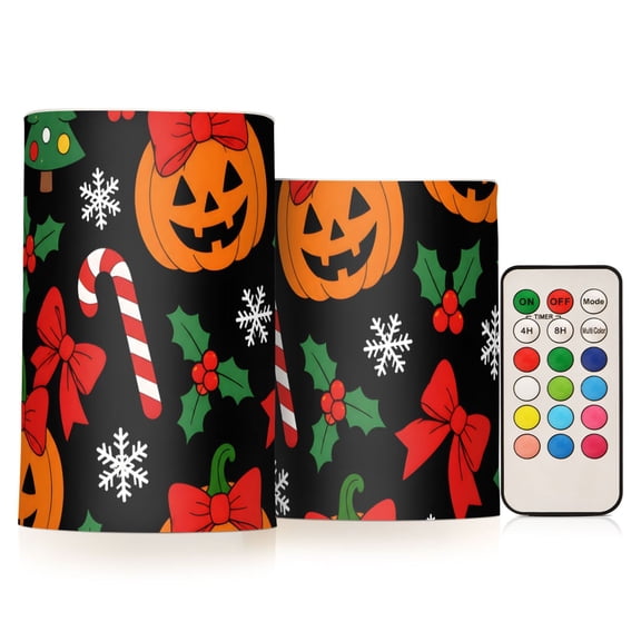 Christmas Theme Flameless Candles Flickering with Remote and Timer Battery Operated LED Pillar Candle Set of 2