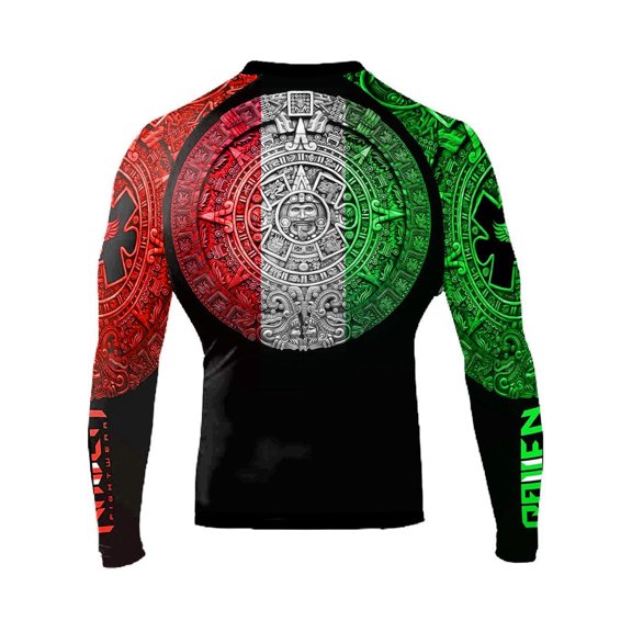 Raven Fightwear Men's Aztec BJJ Rash Guard MMA Red/White/Green