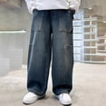 thumbnail image 4 of YunPes Boy's Star Baggy Jeans Teen Boys Straight Wide Leg Denim Pants with Pocket Y2K Hip Hop Streetwear Cargo Pants Patchwork Jeans, 4 of 9